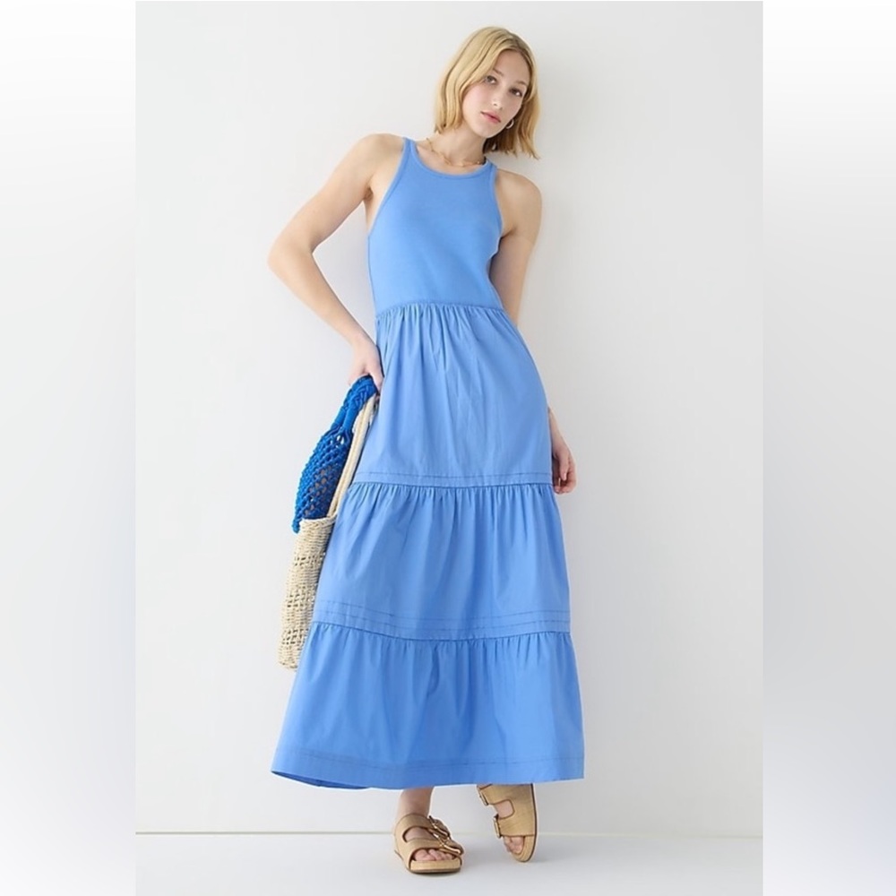 J. Crew Periwinkle Vintage Rib High Neck Cutaway Tank Dress with Poplin Skirt